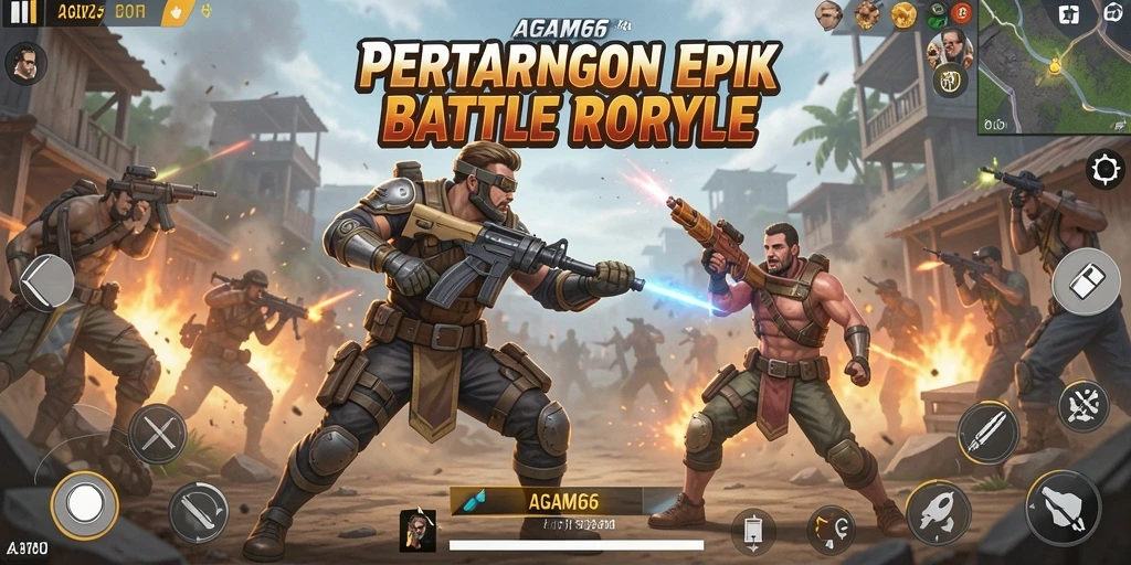 Screenshot gameplay AGAM66 memperlihatkan aksi Battle Royale yang menggetarkan.