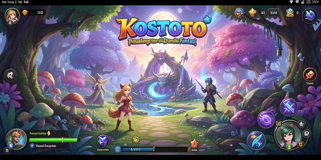 Screenshot gameplay KOSTOTO menampilkan petualangan mendebarkan di dunia fantasi.