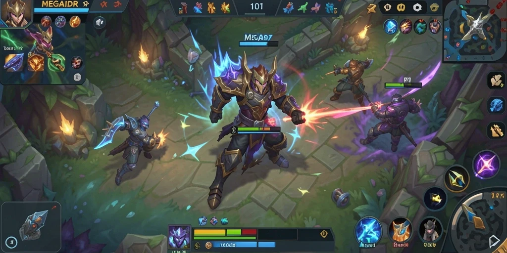 Screenshot gameplay MEGAIDR yang mendebarkan di arena MOBA.