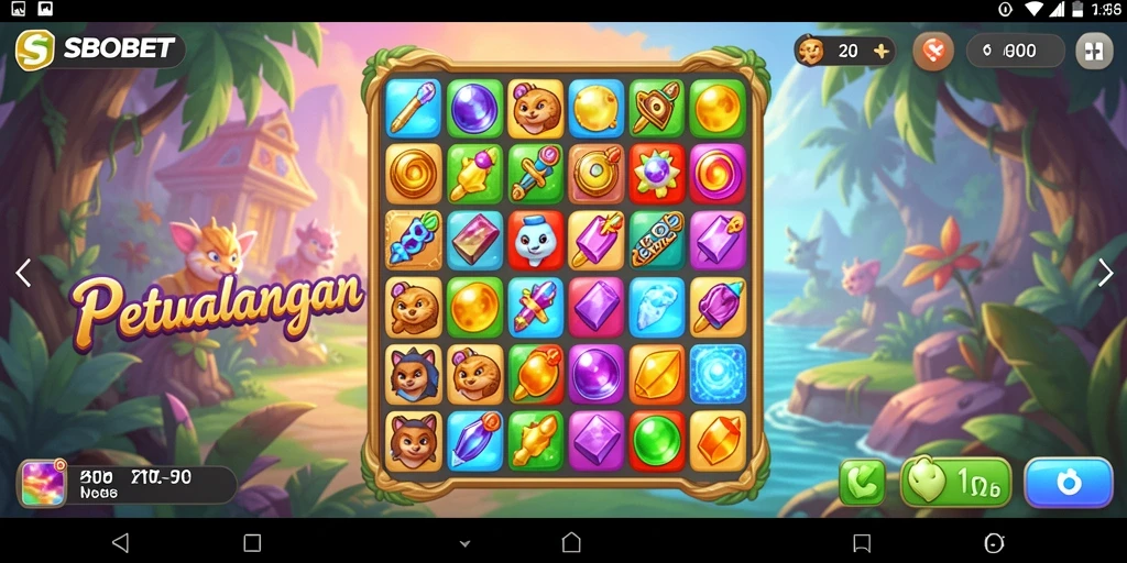 Screenshot menampilkan gameplay seru dalam game Match-3 SBOBET.