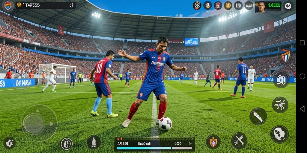 Tampilan gameplay TAR555 yang menampilkan aksi sepak bola seru.