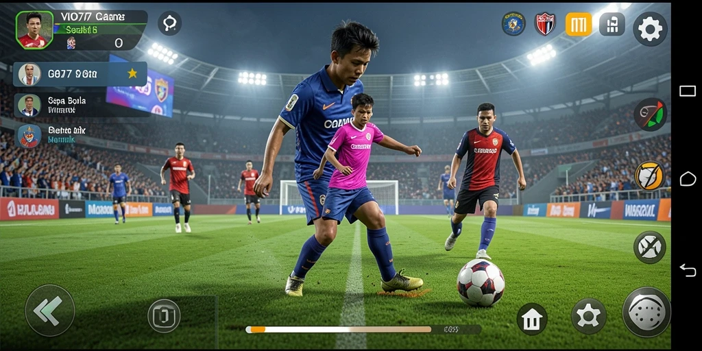 Tampilan gameplay VIO77 yang mendebarkan di lapangan sepak bola.