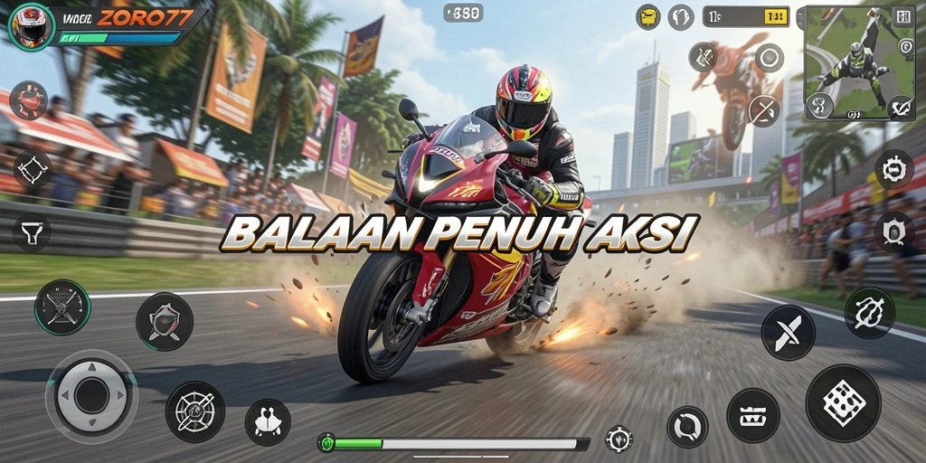 Tampilan gameplay menarik dari balapan motor di ZORO77.